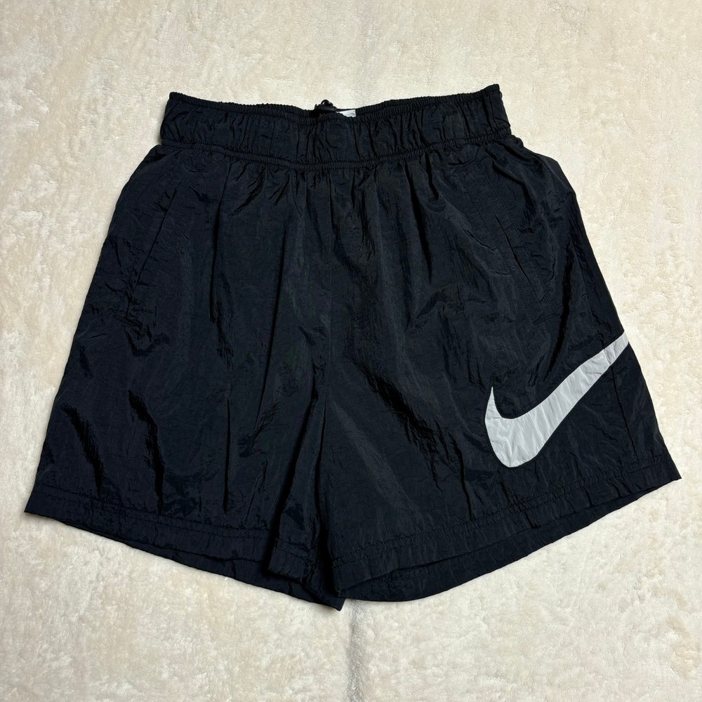 Nike Womens Sportswear Essential High Rise Woven Shorts Size Small‎ Black Swoosh